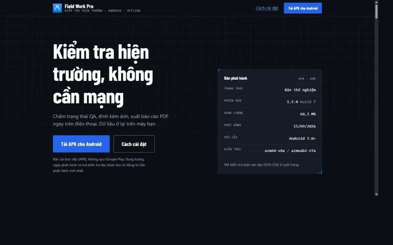 Trang tải bản phát hành APK kèm phiên bản, dung lượng và yêu cầu hệ điều hành