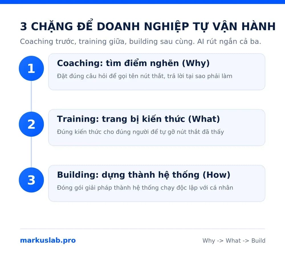 Trình tự coaching training building: ba chặng đưa doanh nghiệp tự vận hành